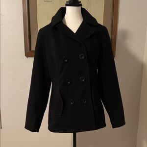 Black Double-Breasted Pea Coat with Wide Collar